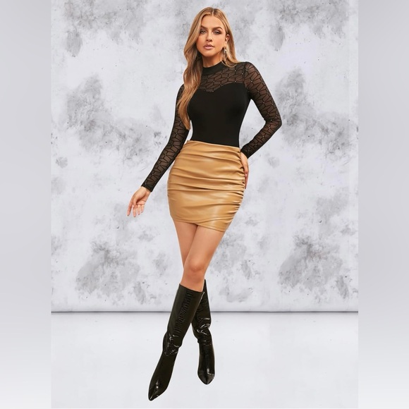 Verdusa Women's See Through Mesh Long Sleeve Mock Neck Skinny Leotard Bodysuit - Picture 4 of 10